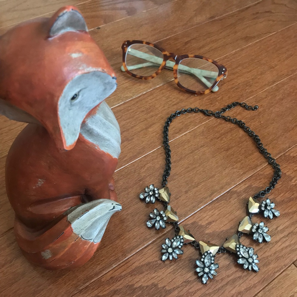 Gunmetal necklace w/ gold stones + rhinestones